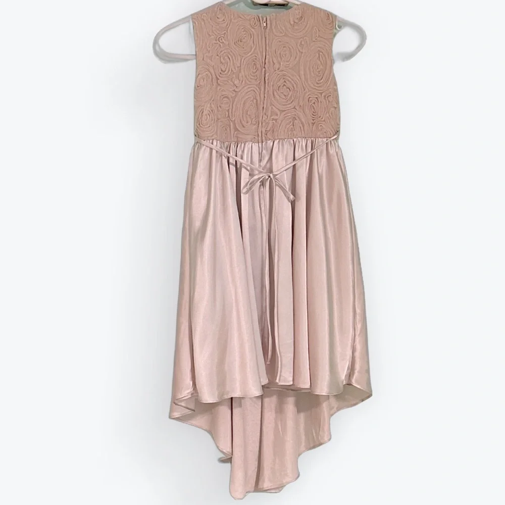 Kid’s Dream Occasion/Flower Girl Champagne Satin Rosette Bodice Dress ~ Kid 9-10